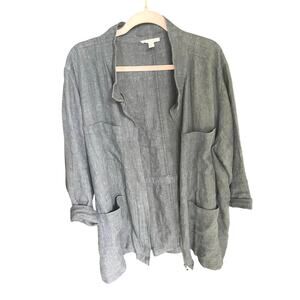 Eileen Fisher 2X Organic Linen Gray Jacket Women’s Zip Front Jacket Pockets